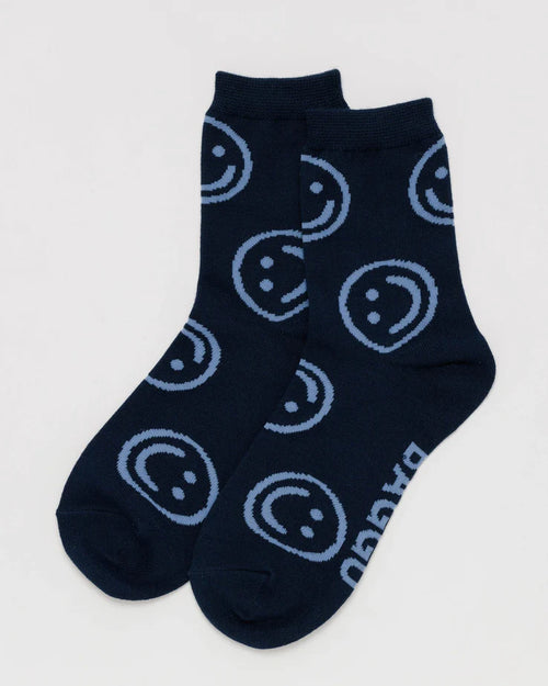 happy navy smiley socks from baggu