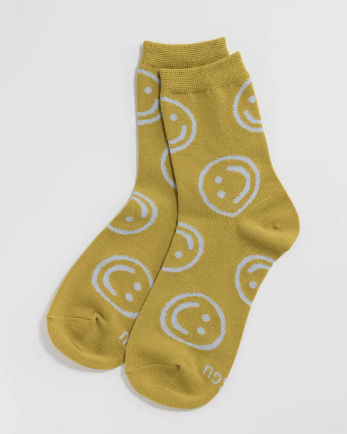 Ochre happy socks from Baggu smiley face print
