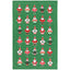 Pattern of cartoon Santas on a green background with text indicating release date.