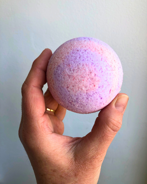 pink and purple bath bomb