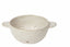 Beige ceramic colander with handles on a white background