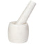 White ceramic mortar and pestle on a white background