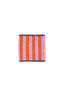 Striped towel with orange and pink pattern on a white background