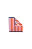 Folded towel with pink and orange stripes on a white background