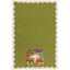Green tea towel with colorful mushroom design on a white background