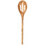 Wooden spoon with slotted design on a white background