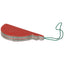Red ornament with a green string on a white background