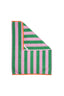 Striped towel with green and pink horizontal stripes on a white background