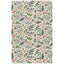 A rectangular fabric or wallpaper sample featuring a dense botanical pattern of green pine needles, blue-green eucalyptus leaves, and small red berries on a warm cream background.