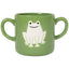 Green mug with a white frog design on a white background