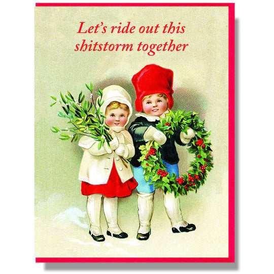 vintage image of children holding wreath