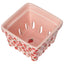 Pink ceramic berry basket with strawberry pattern on a white background