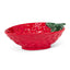 Red ceramic bowl shaped like a strawberry on a white background