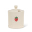 White ceramic jar with strawberry design on a white background