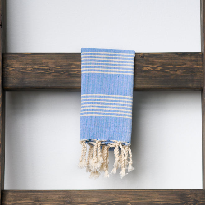 turkish towel cream and blue stripe