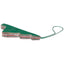 Green and red striped ornament with a handle on a white background