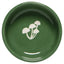 Green ceramic bowl with white mushroom design on a white background