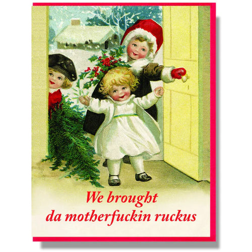 three vintage kids coming through the front door