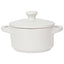 White ceramic pot with lid on a white background