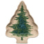 Decorative plate shaped like a Christmas tree with a green tree design on a beige background
