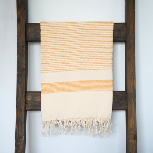 Yellow and oatmeal striped Turkish towel