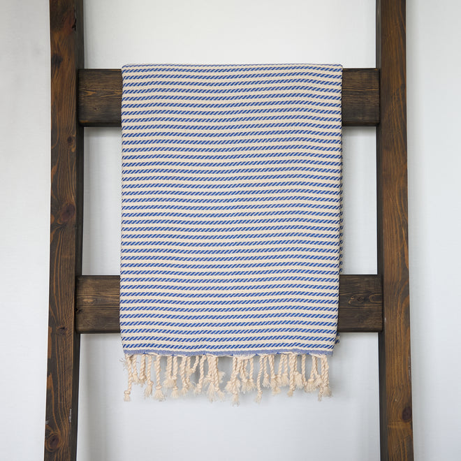 Navy and Oatmeal Striped Turkish Towel