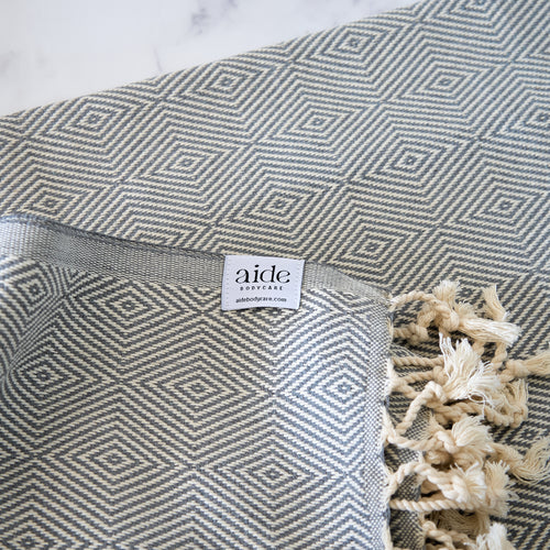 large grey diamond print turkish towel detail