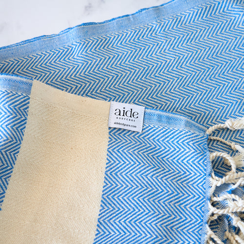 Blue Oatmeal Chevron Print Turkish Towel