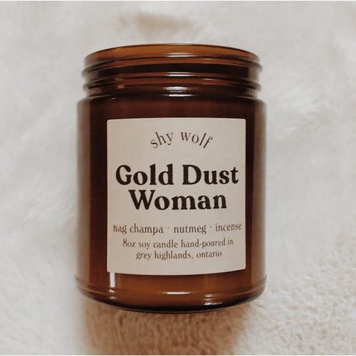 shy wolf gold dust woman candle 