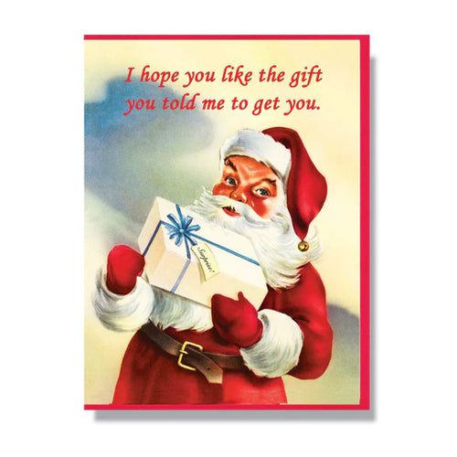 vintage santa holding presents funny card